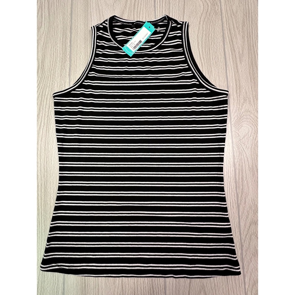 Staccato Rib‎ Knit Tank Top Black White Stripe Sleeveless Size M Stitch Fix